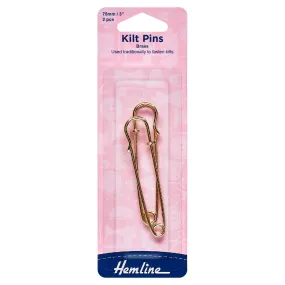 Hemline Kilt Pins: 75mm: Gold: 2 Pieces