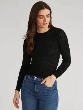 Holly Pointelle Feminine Stitch Crewneck Pullover