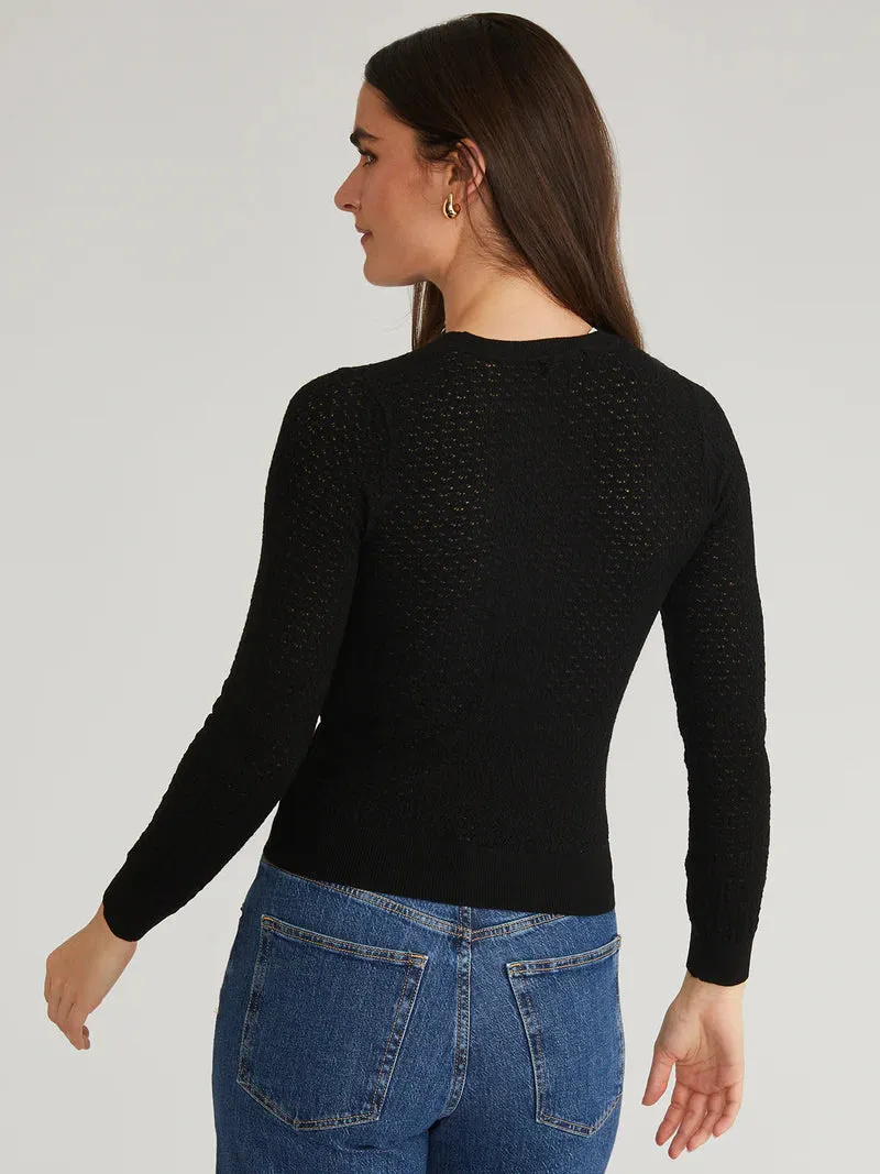 Holly Pointelle Feminine Stitch Crewneck Pullover