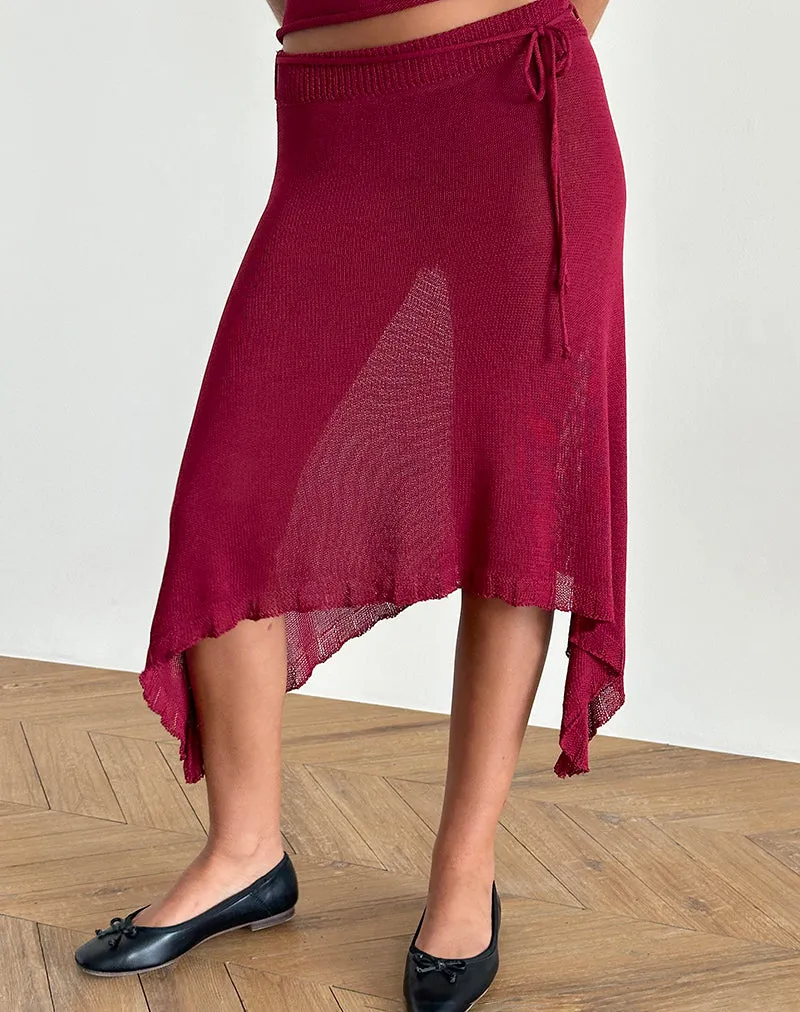 Leysa Midi Skirt in Sheer Knit Red