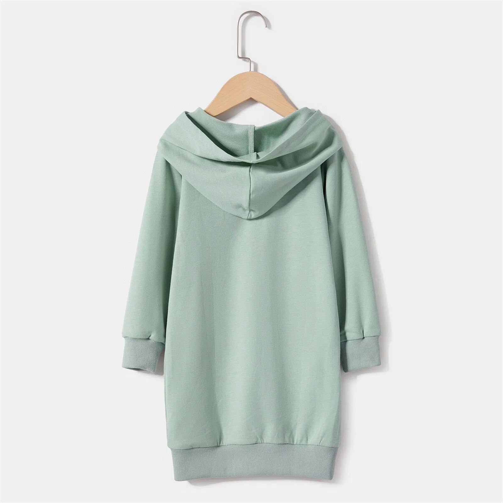 Matching Family Outfit - Green Dress with Hood and Long Sleeves Letter Print