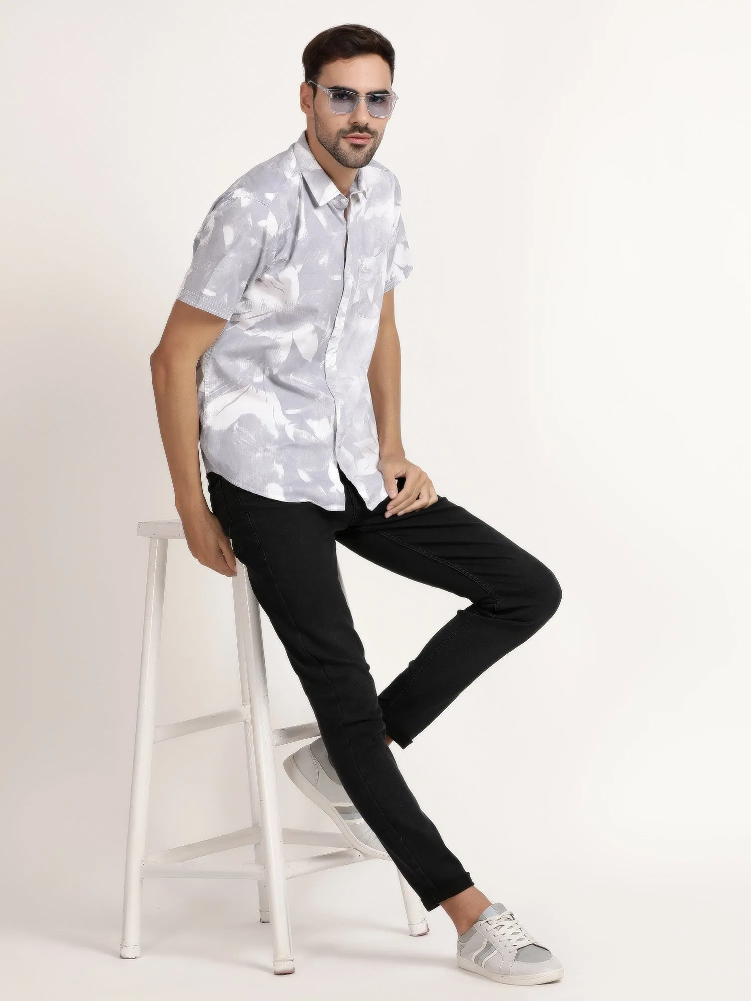 Men Ash Printed Casual Shirt (GBMNR4012)