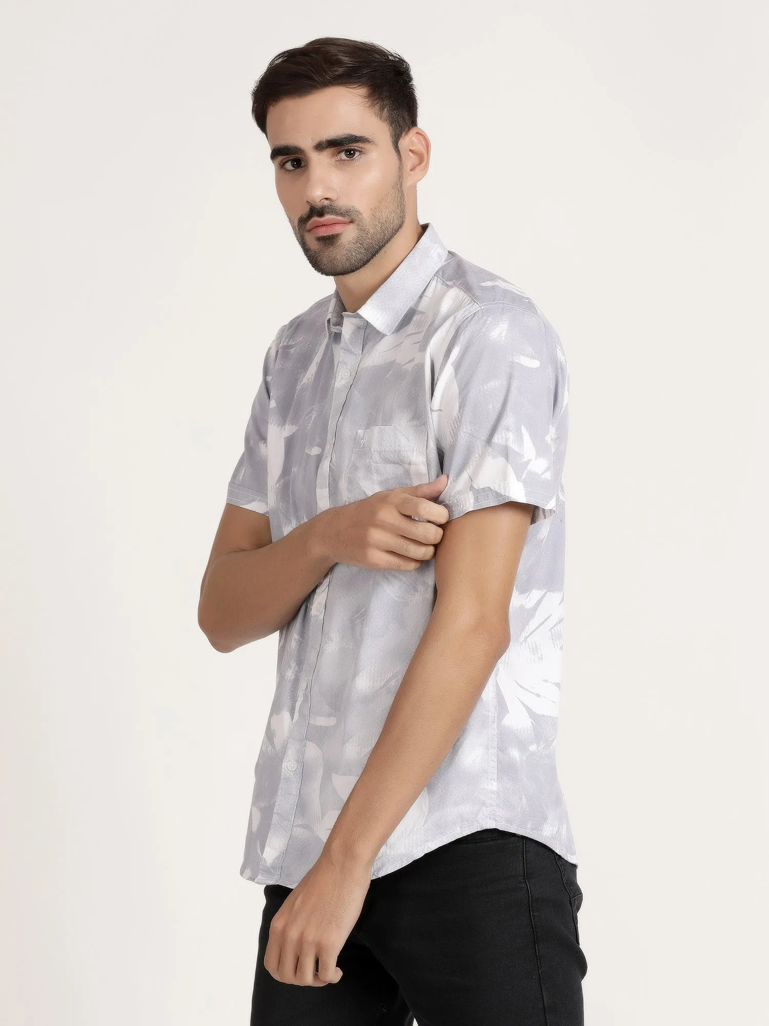 Men Ash Printed Casual Shirt (GBMNR4012)