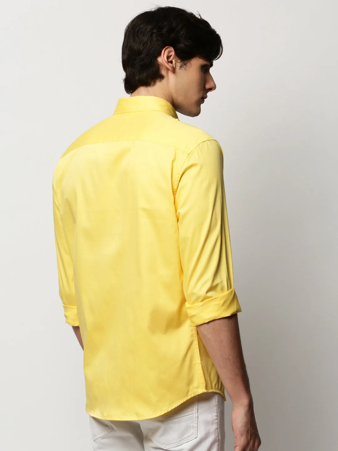 Men Yellow Solid Casual Casual Shirts