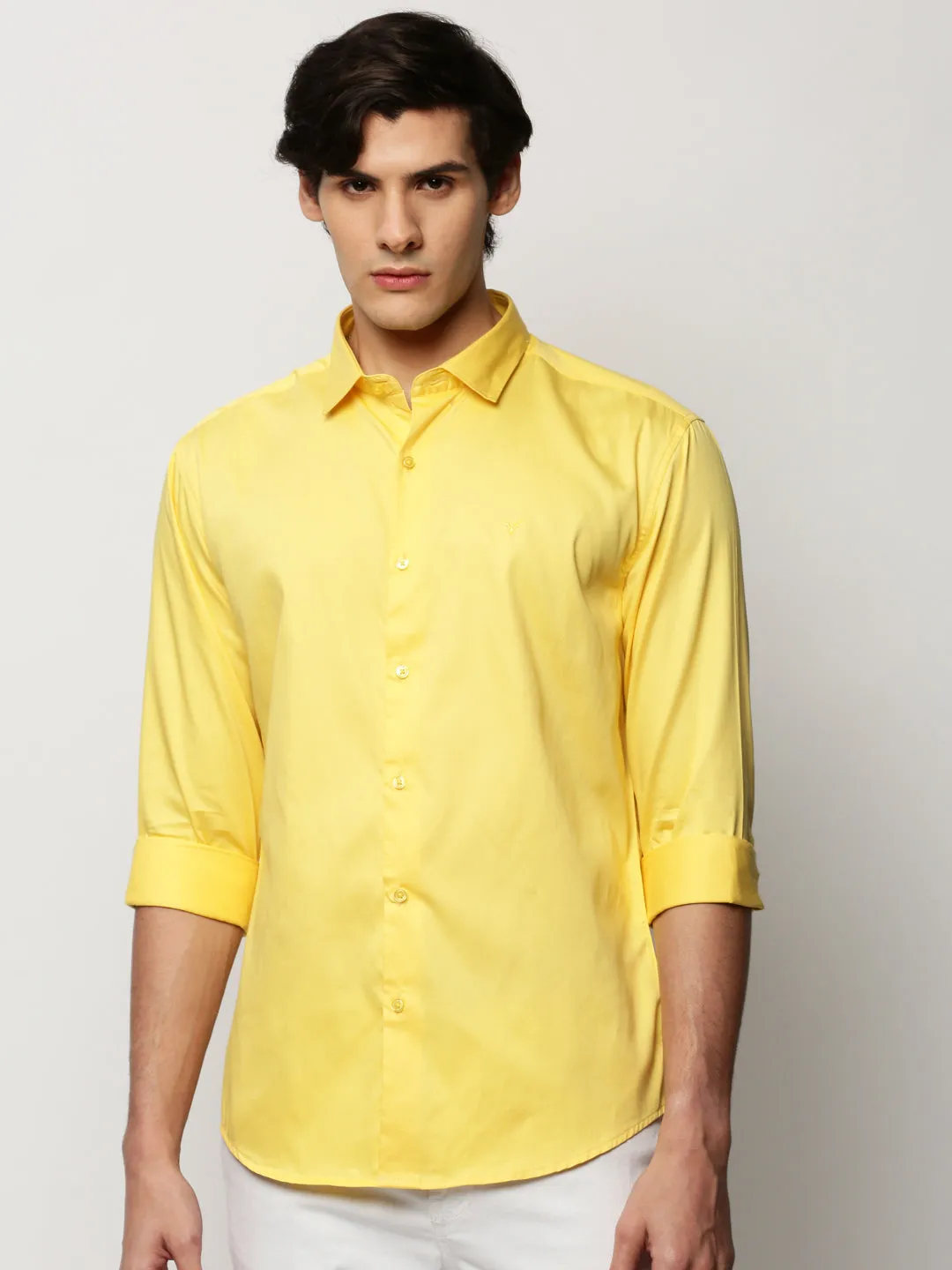 Men Yellow Solid Casual Casual Shirts