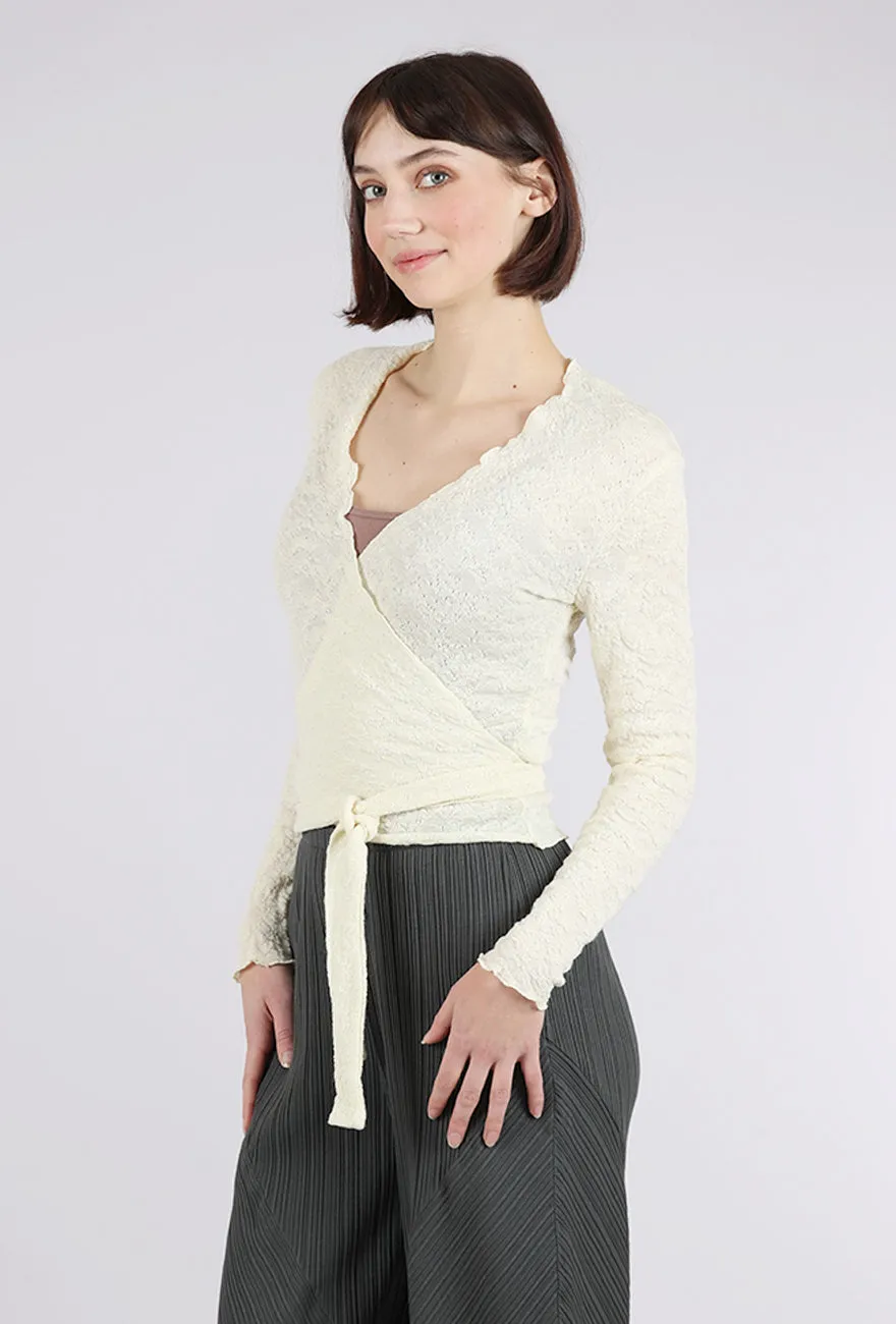 Merino Bubble Wool Wrap Top, Raw White