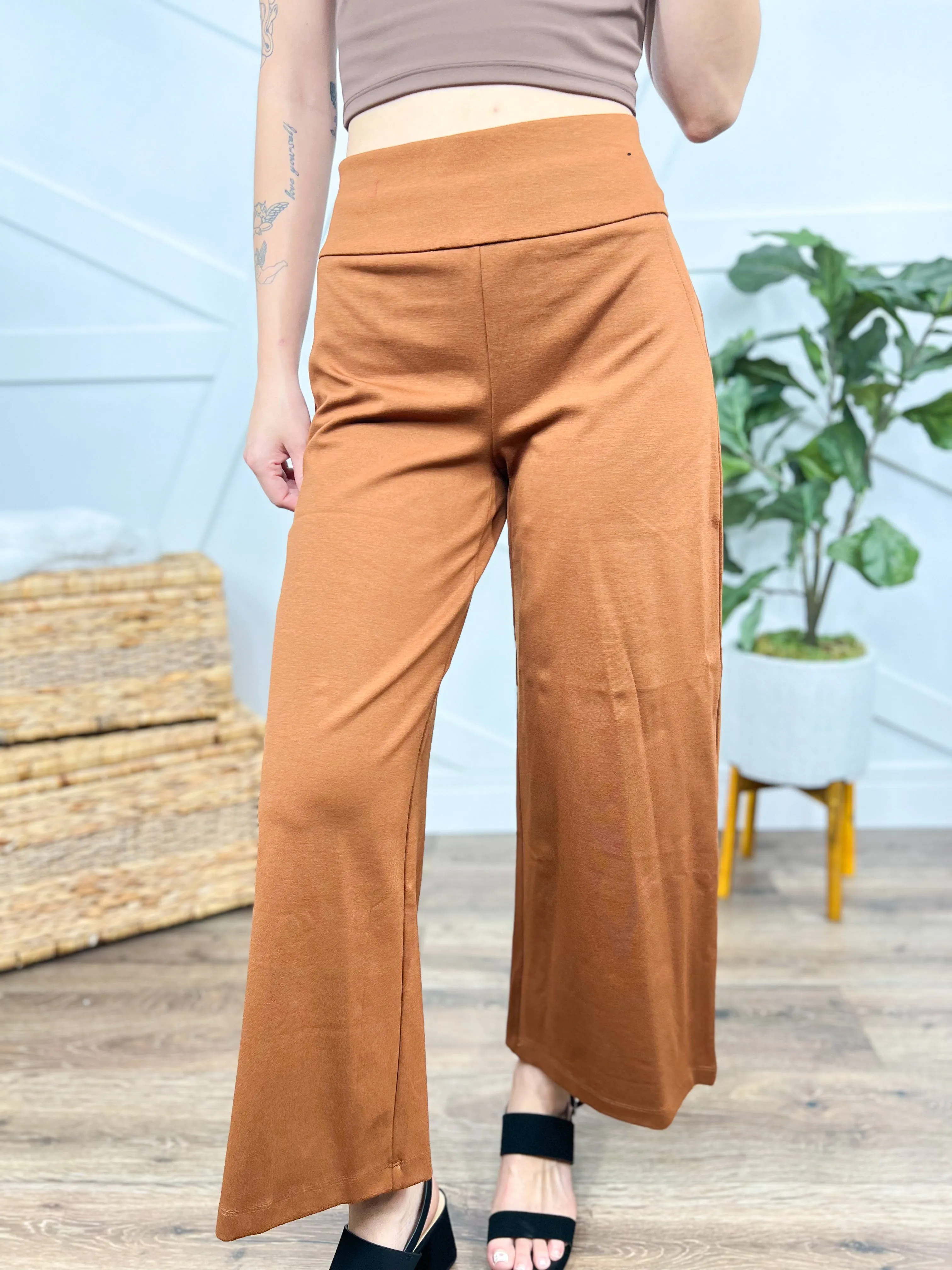 Office Day Trip Wide Leg Cropped Pants- Rust