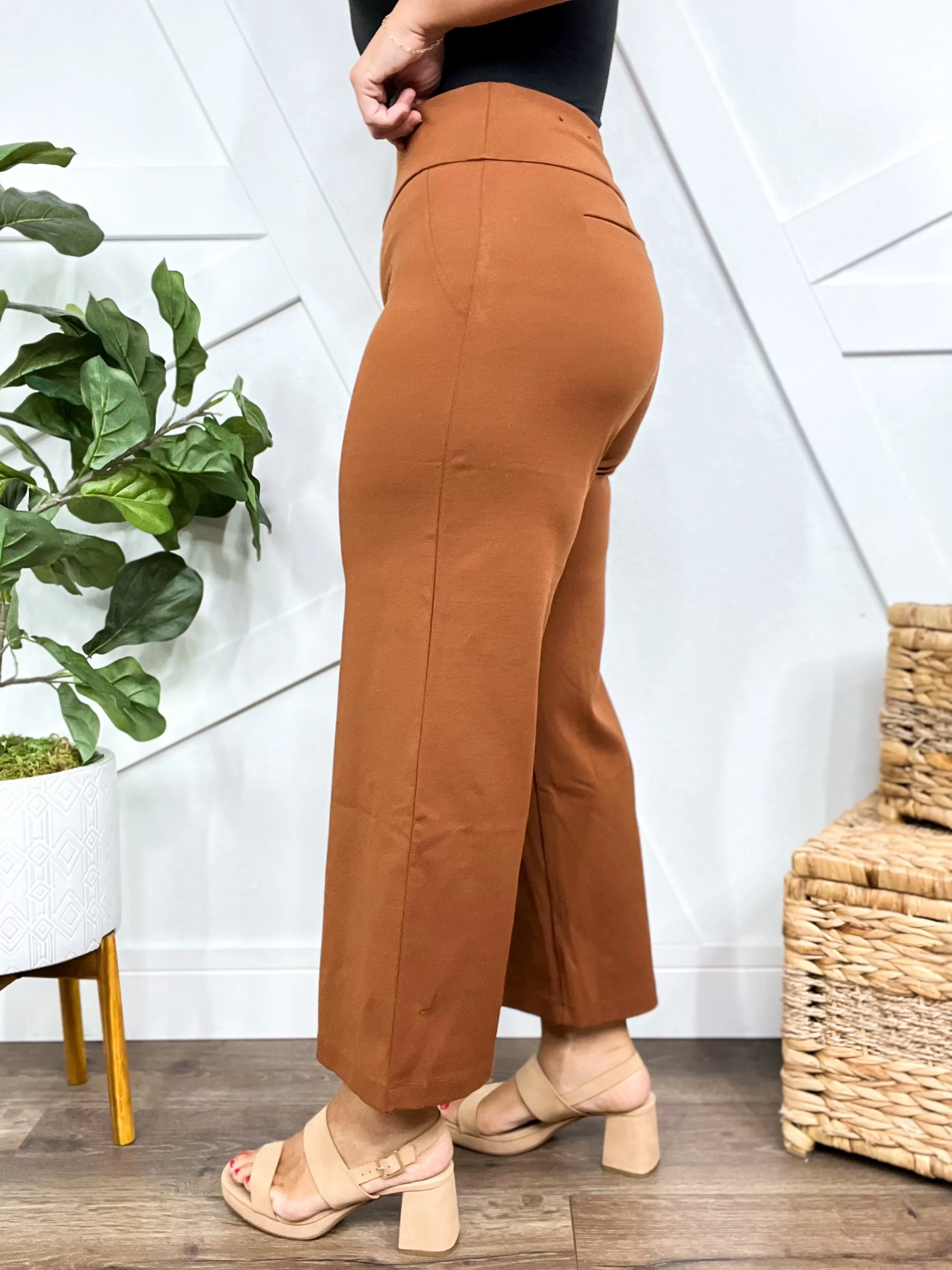 Office Day Trip Wide Leg Cropped Pants- Rust