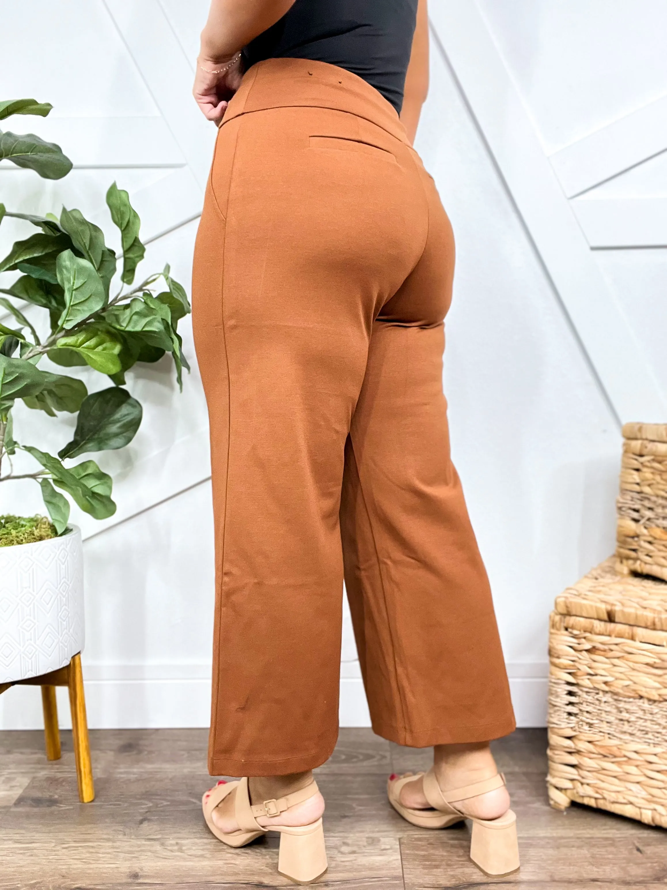 Office Day Trip Wide Leg Cropped Pants- Rust