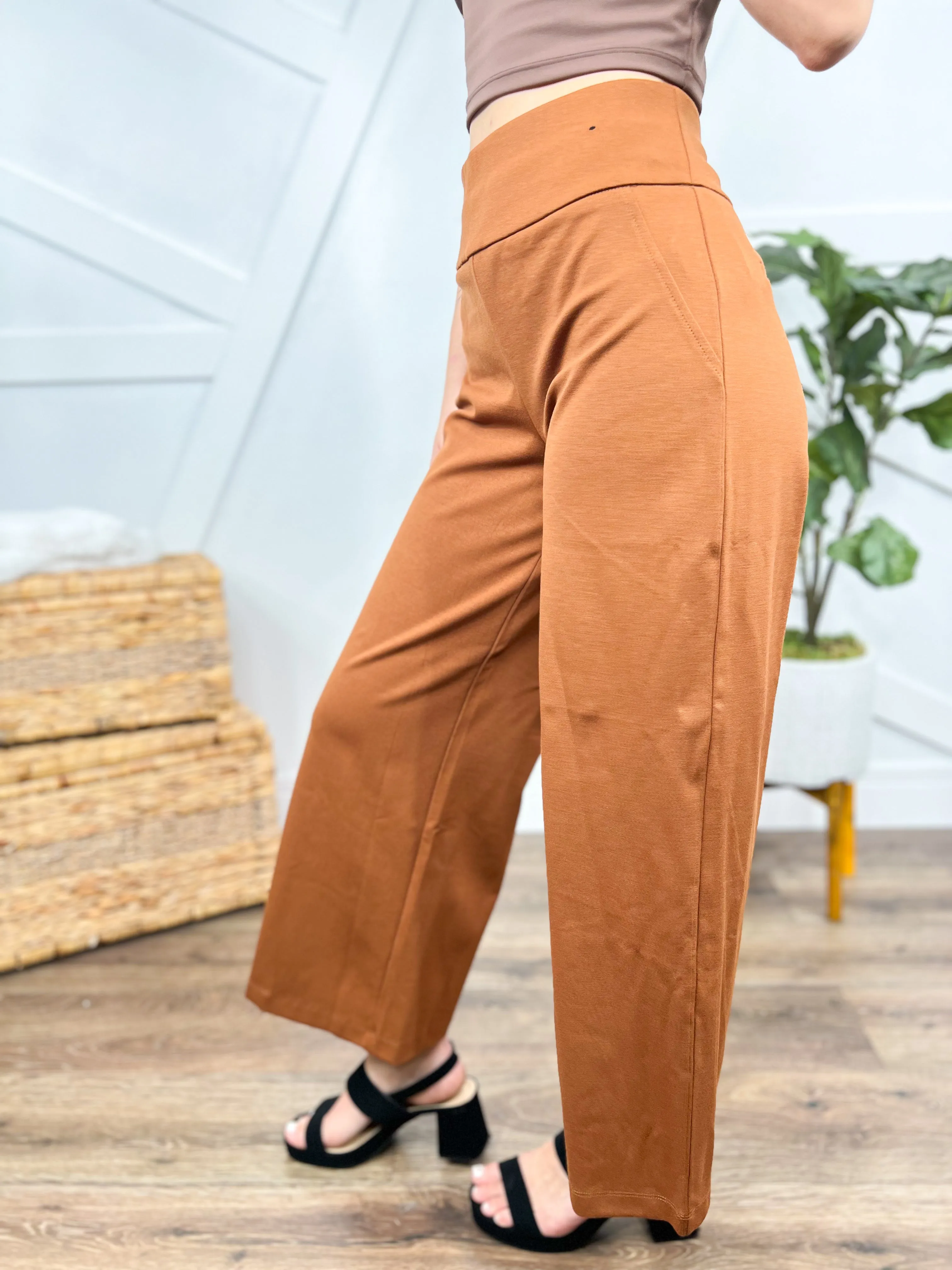 Office Day Trip Wide Leg Cropped Pants- Rust