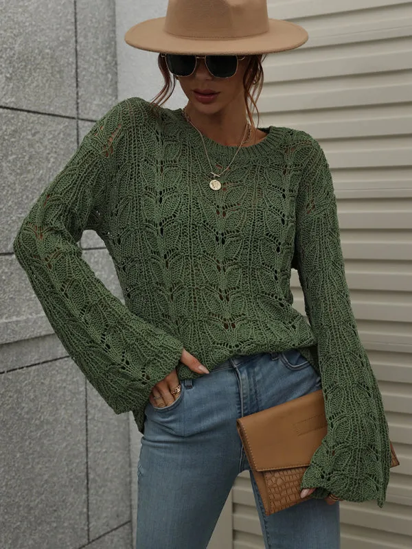 Open Crochet Bell Sleeve Sweater: Feminine Elegance, Fall/Winter