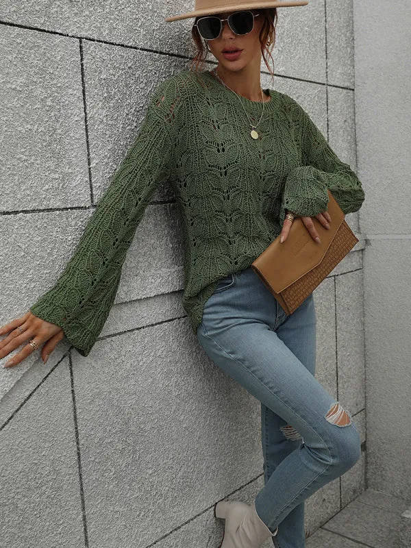 Open Crochet Bell Sleeve Sweater: Feminine Elegance, Fall/Winter