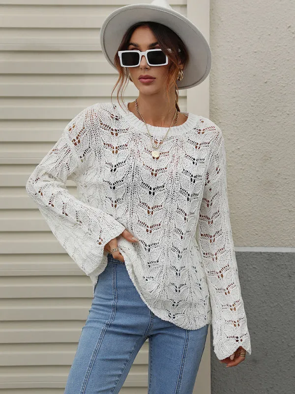 Open Crochet Bell Sleeve Sweater: Feminine Elegance, Fall/Winter