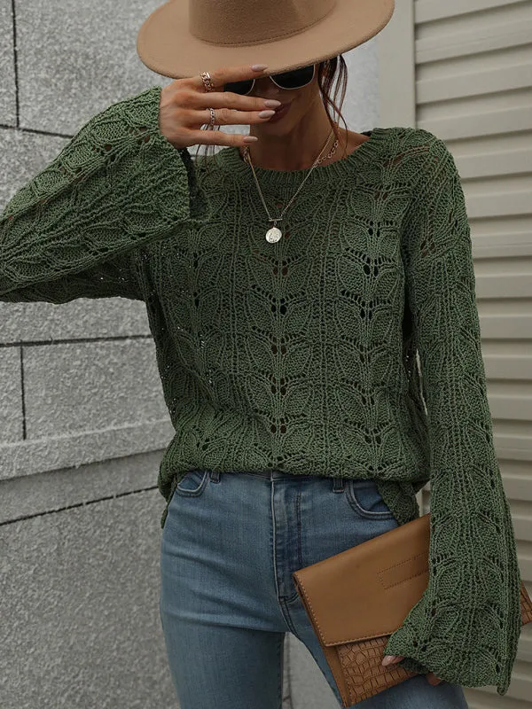 Open Crochet Bell Sleeve Sweater: Feminine Elegance, Fall/Winter