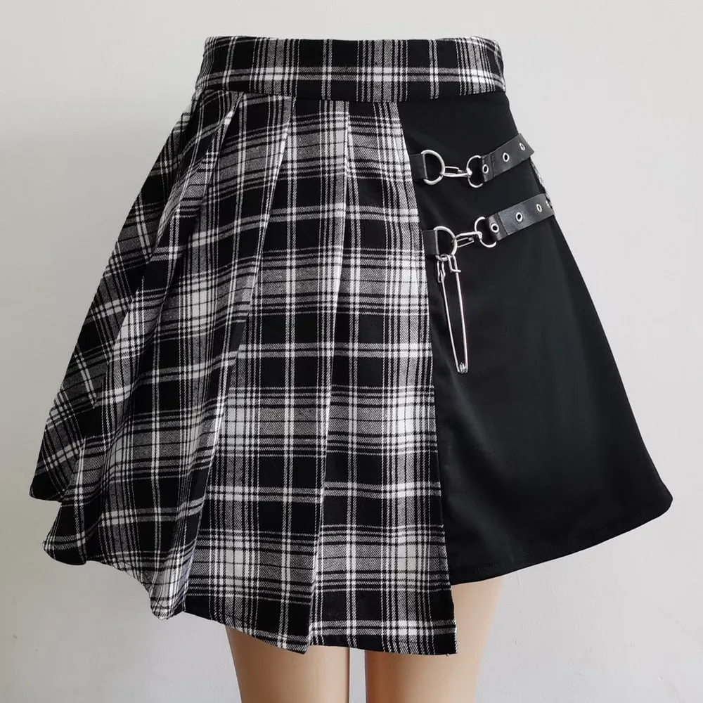 Plaid Side Slit Bodycon Mini Skirt