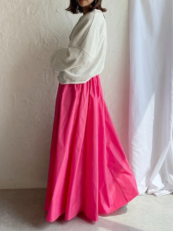 Pleated Solid Color A-line Loose Skirts Bottoms