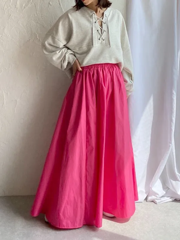 Pleated Solid Color A-line Loose Skirts Bottoms