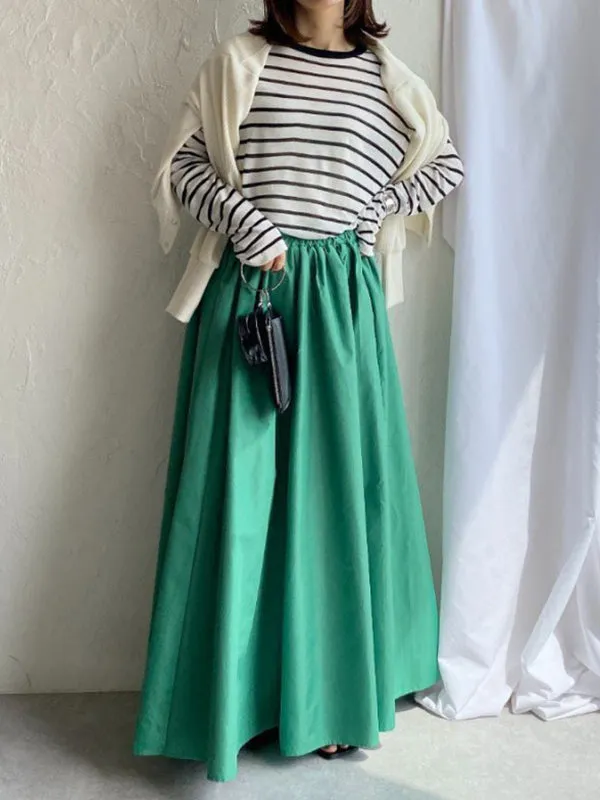 Pleated Solid Color A-line Loose Skirts Bottoms