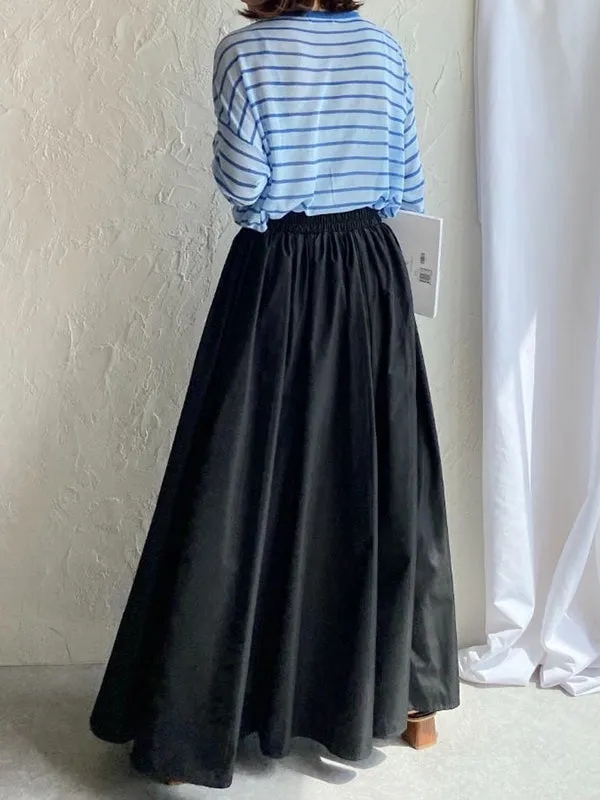 Pleated Solid Color A-line Loose Skirts Bottoms