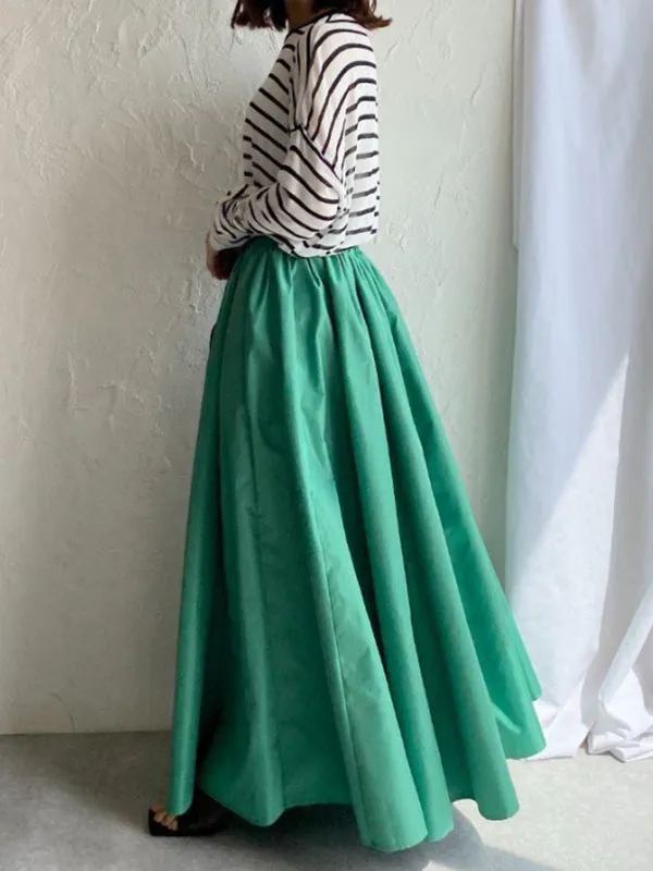 Pleated Solid Color A-line Loose Skirts Bottoms