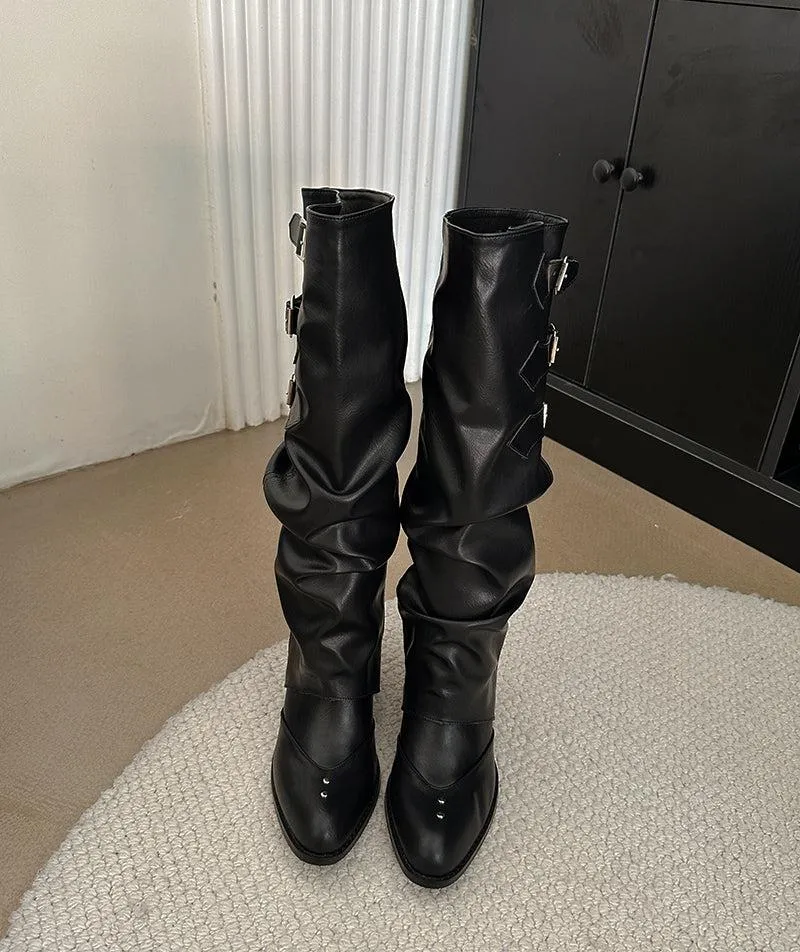 Raven Triple Buckle Knee-High Boots