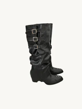 Raven Triple Buckle Knee-High Boots