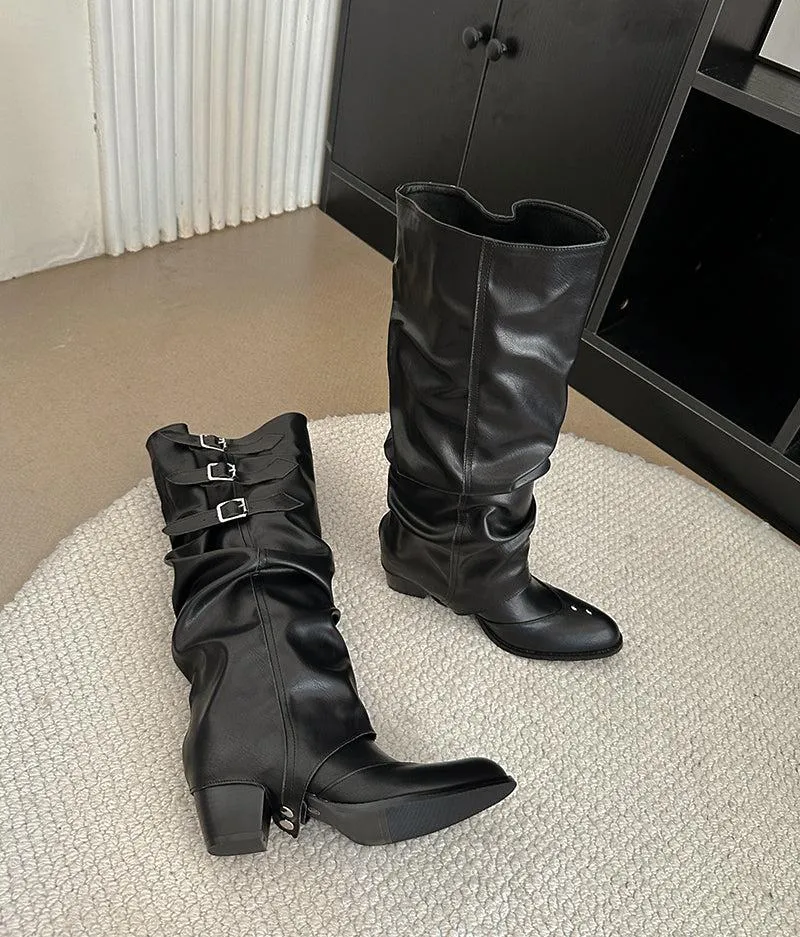 Raven Triple Buckle Knee-High Boots