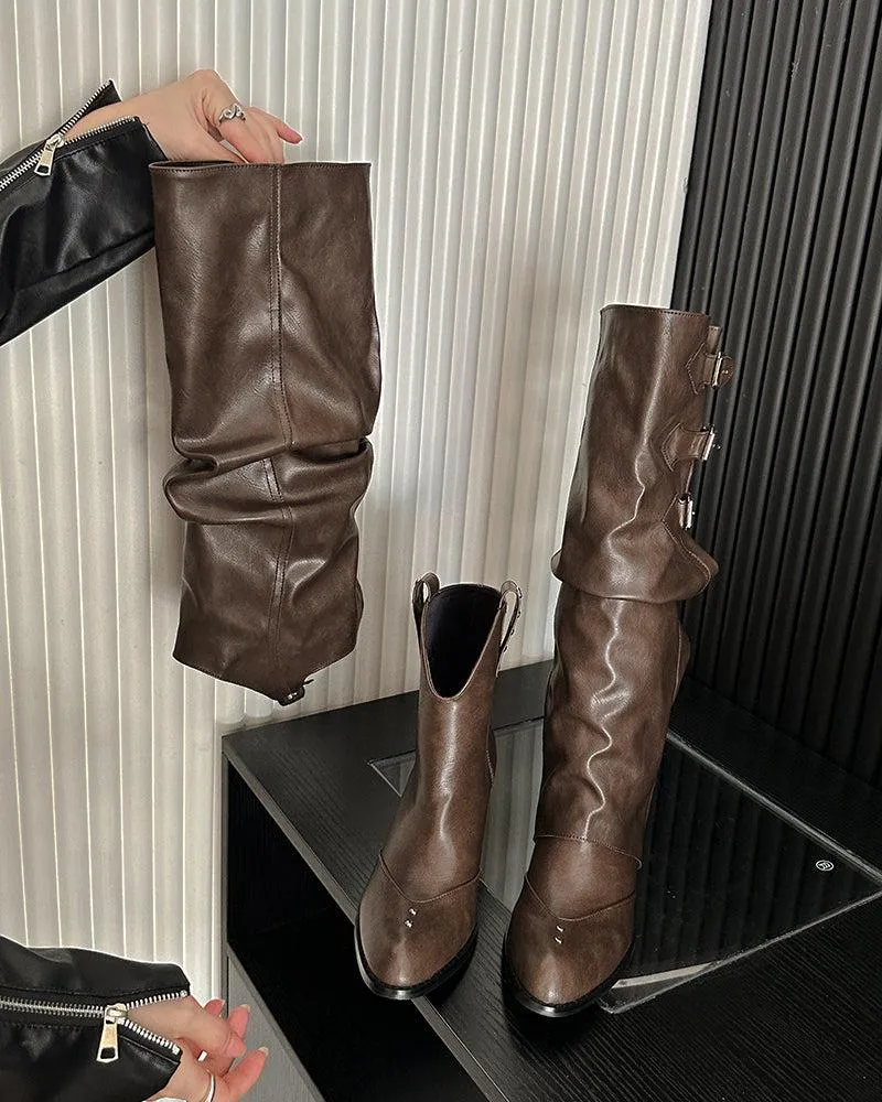 Raven Triple Buckle Knee-High Boots