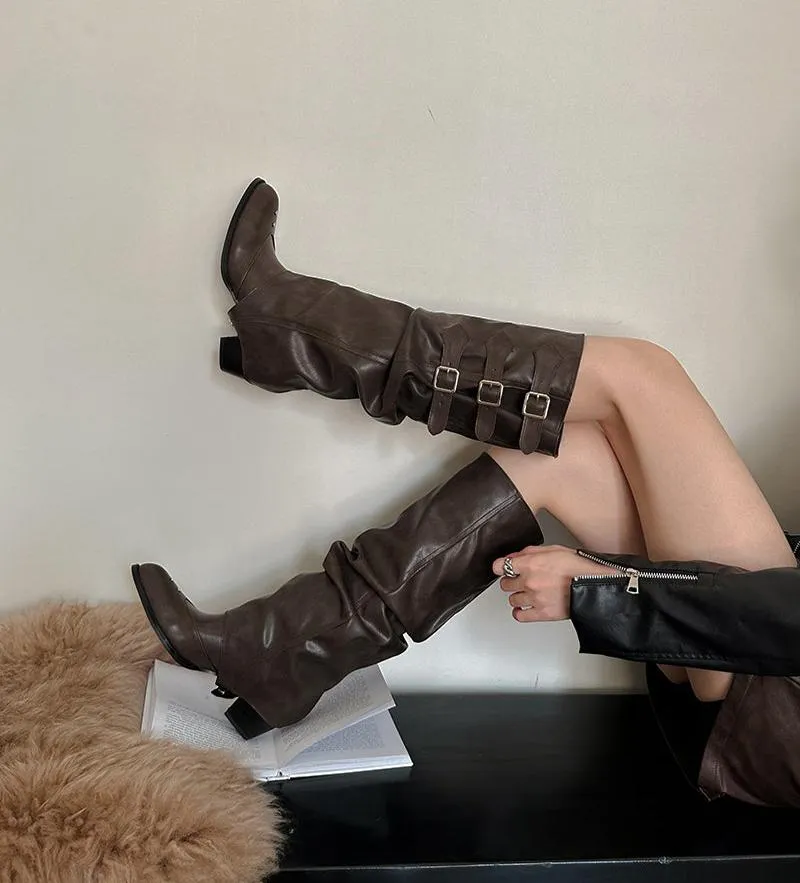 Raven Triple Buckle Knee-High Boots