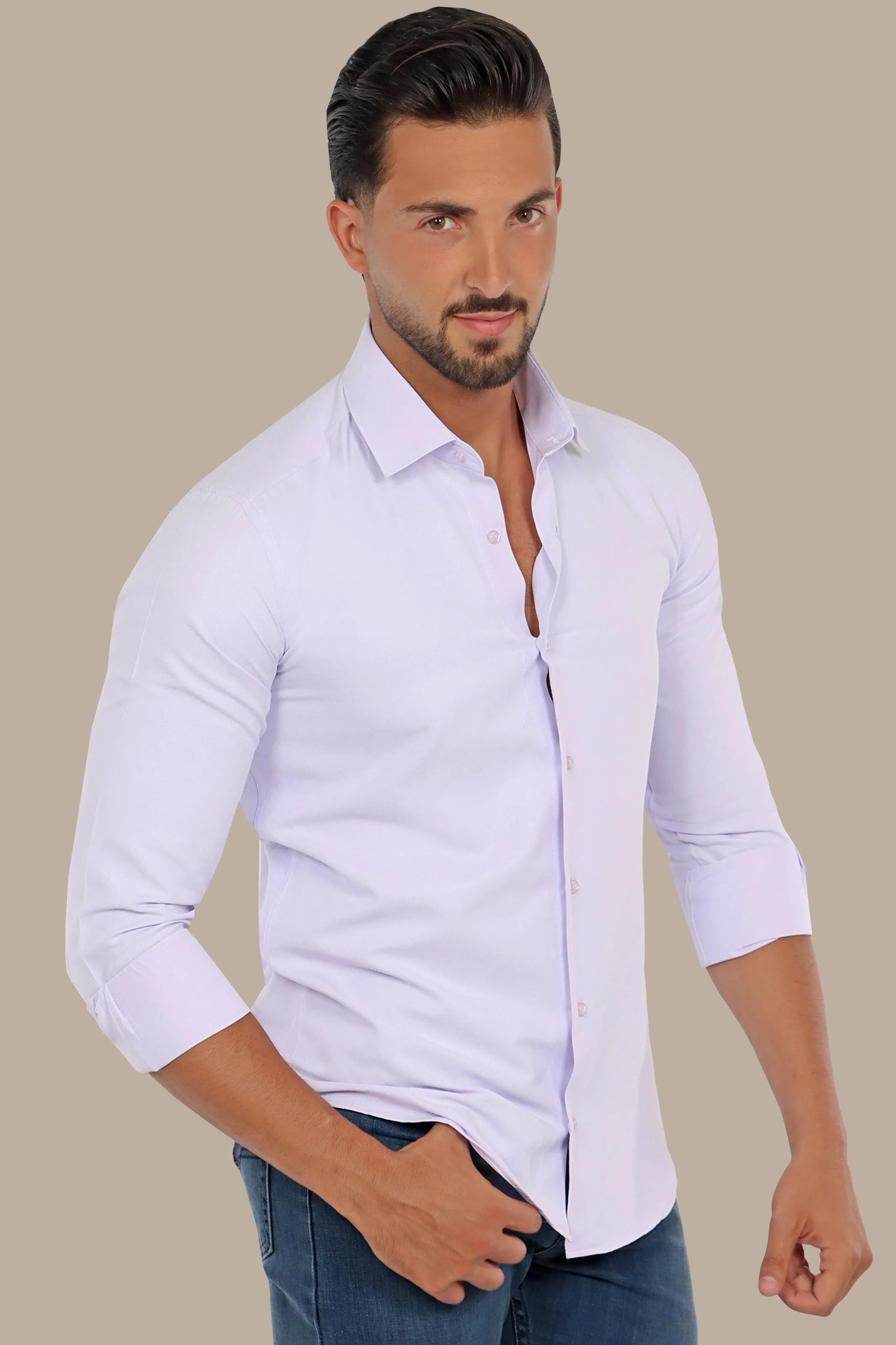 Regal Elegance: Purple Chambray Slim Fit Shirt for Distinctive Style