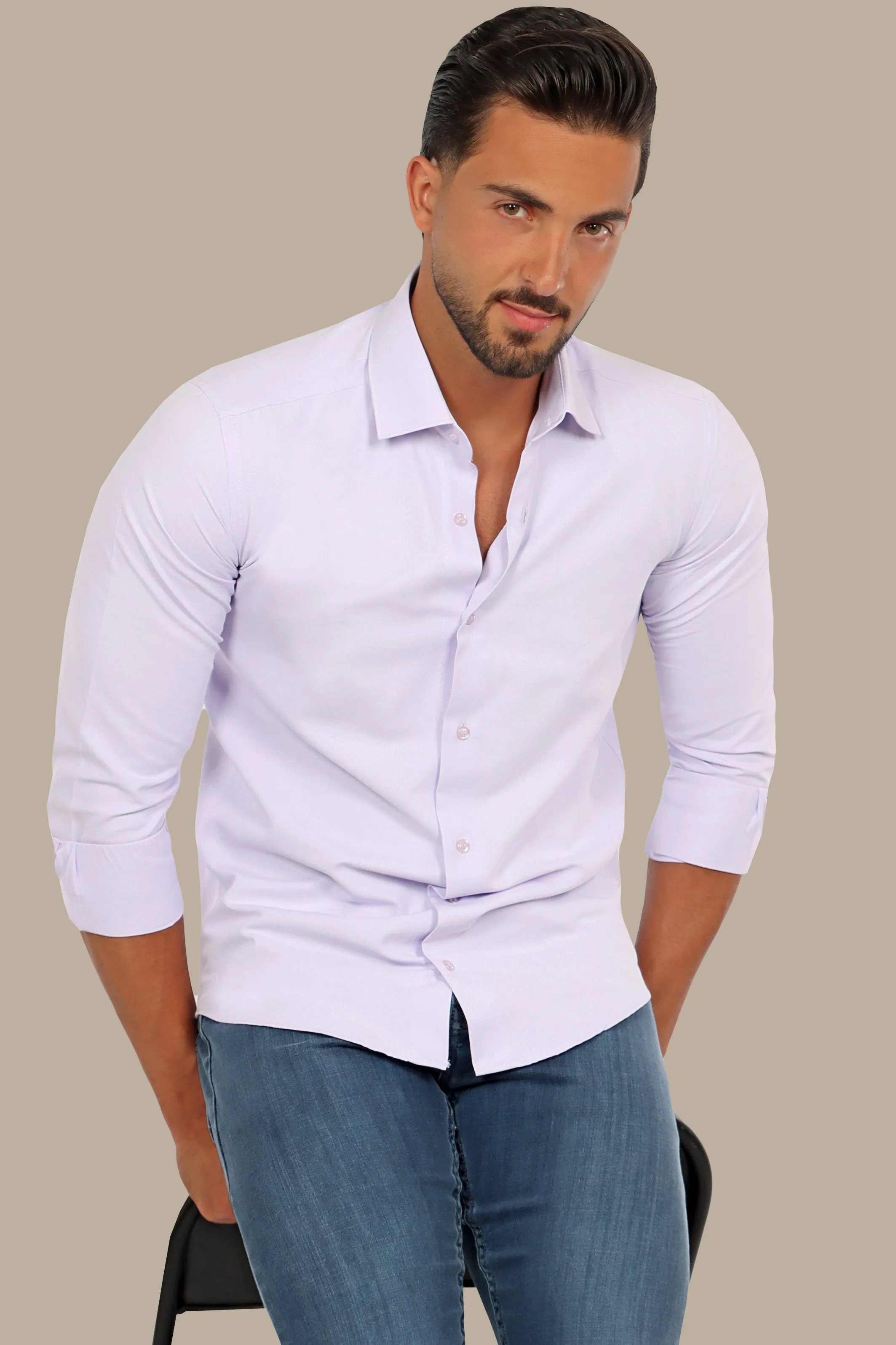 Regal Elegance: Purple Chambray Slim Fit Shirt for Distinctive Style