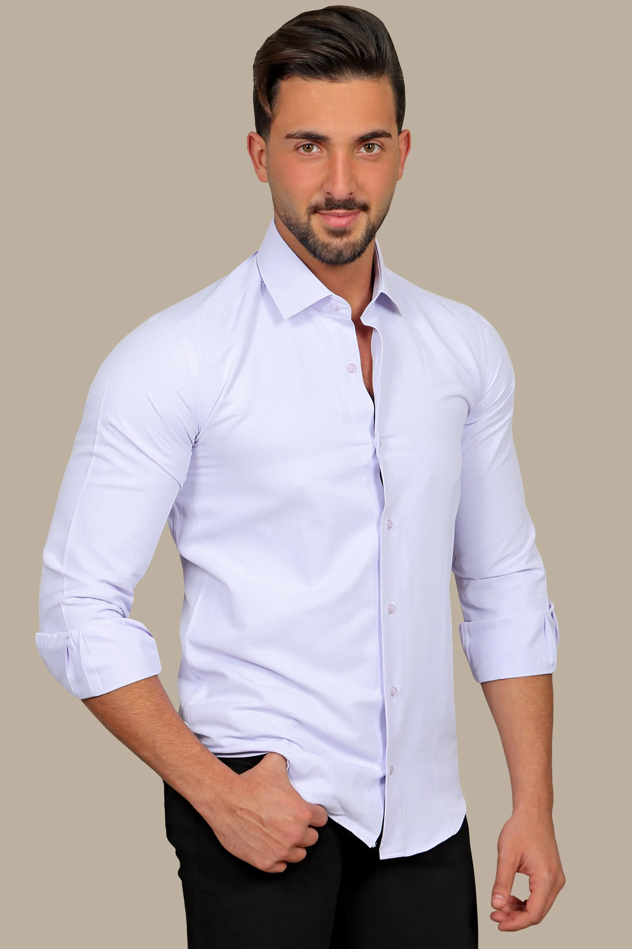 Regal Elegance: Purple Chambray Slim Fit Shirt for Distinctive Style