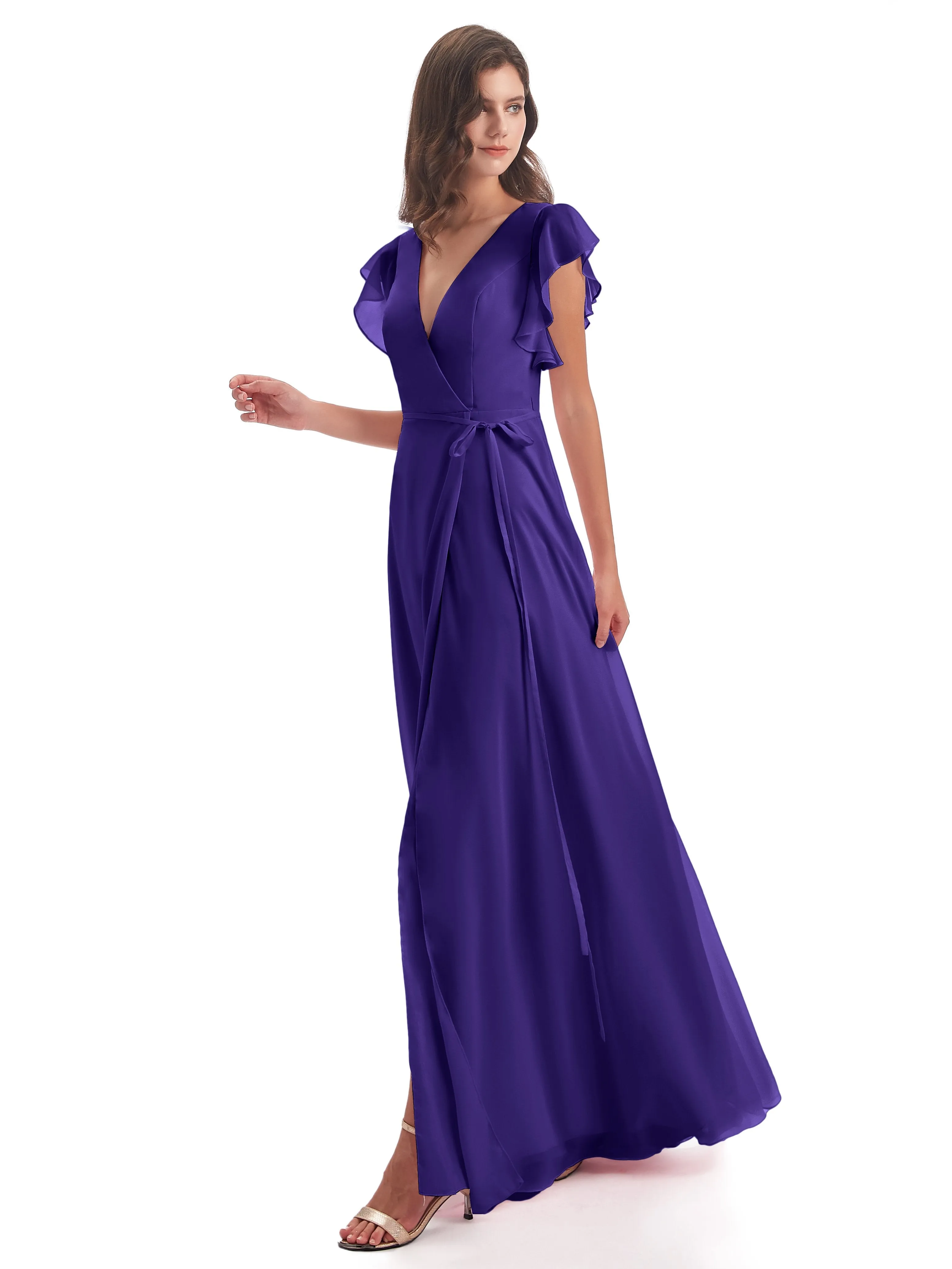 Regency Purple Bridesmaid Dress Hope Charming V Neck Long Chiffon Bridesmaid Dresses