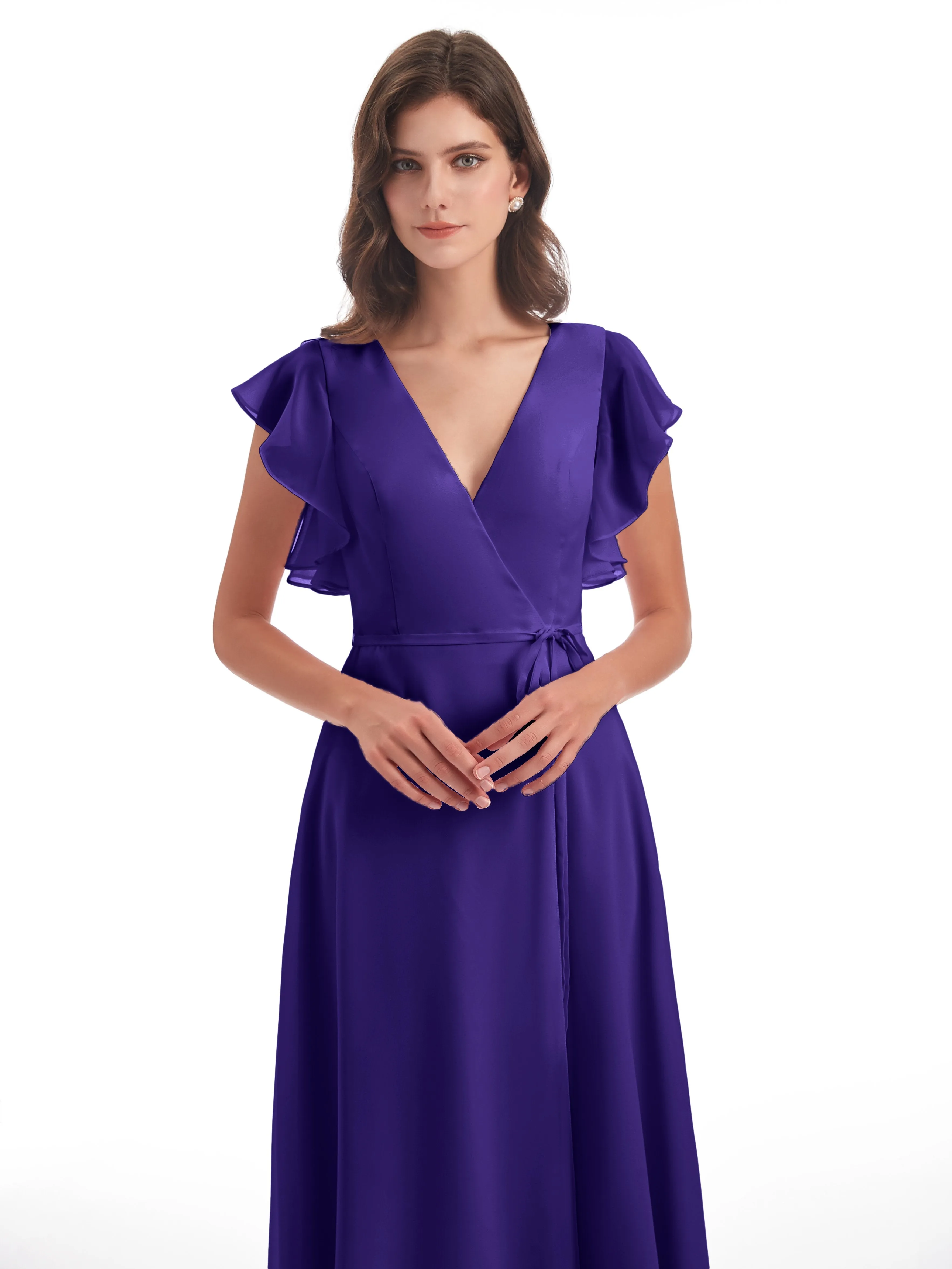 Regency Purple Bridesmaid Dress Hope Charming V Neck Long Chiffon Bridesmaid Dresses