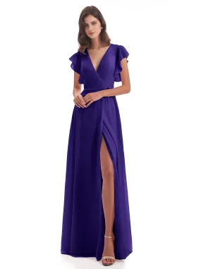 Regency Purple Bridesmaid Dress Hope Charming V Neck Long Chiffon Bridesmaid Dresses