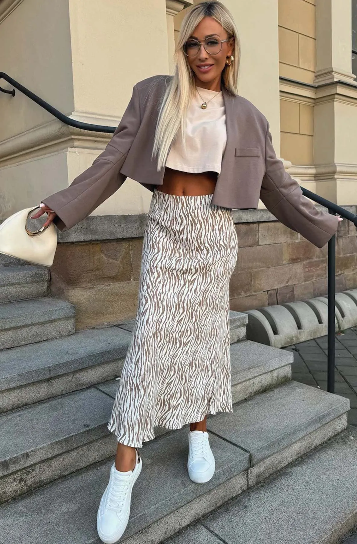 Riva Satin Tiger Print Midaxi Skirt-Stone