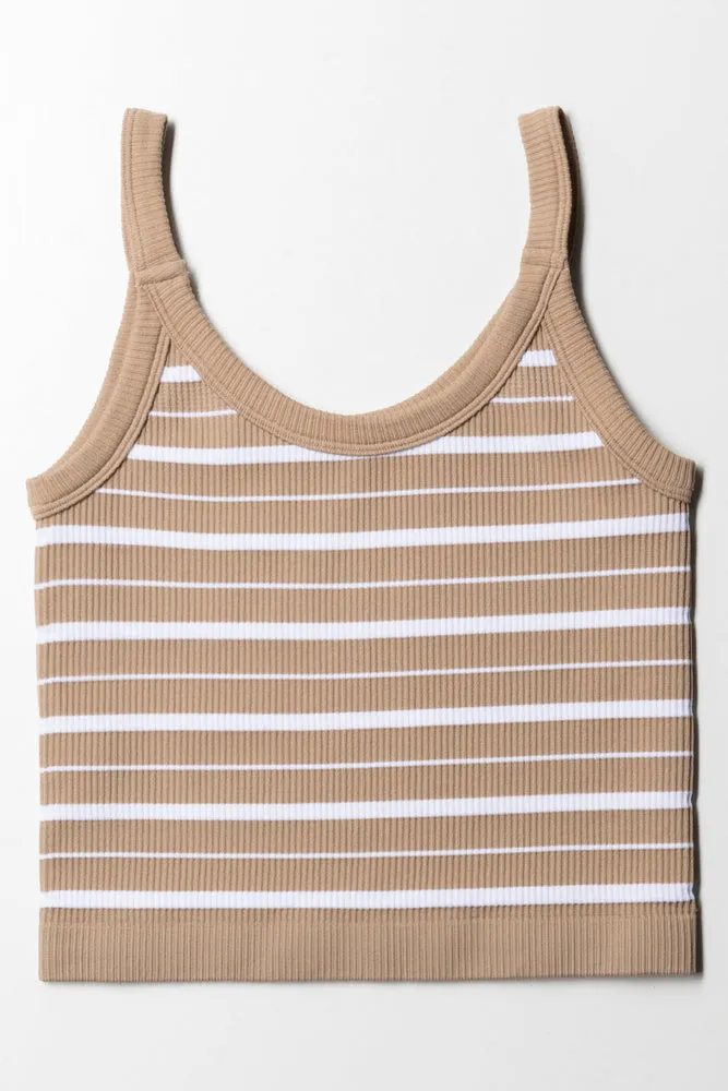 Seamless Stripe Strappy Vest Natural