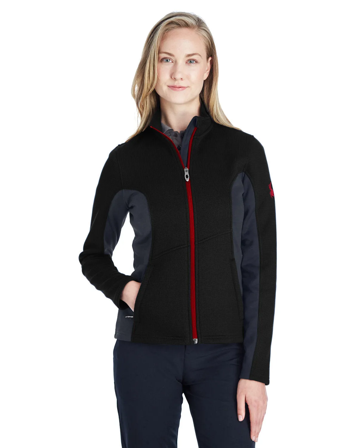 Spyder Ladies Constant Full Zip Sweaters, Fleece Black/ Plr/ Red