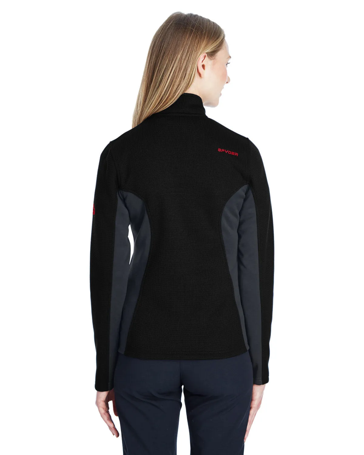 Spyder Ladies Constant Full Zip Sweaters, Fleece Black/ Plr/ Red