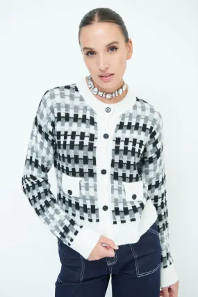 Trendy checkered knit cardigan wholesale