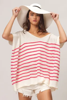 V Neck Striped Short Sleeve Top