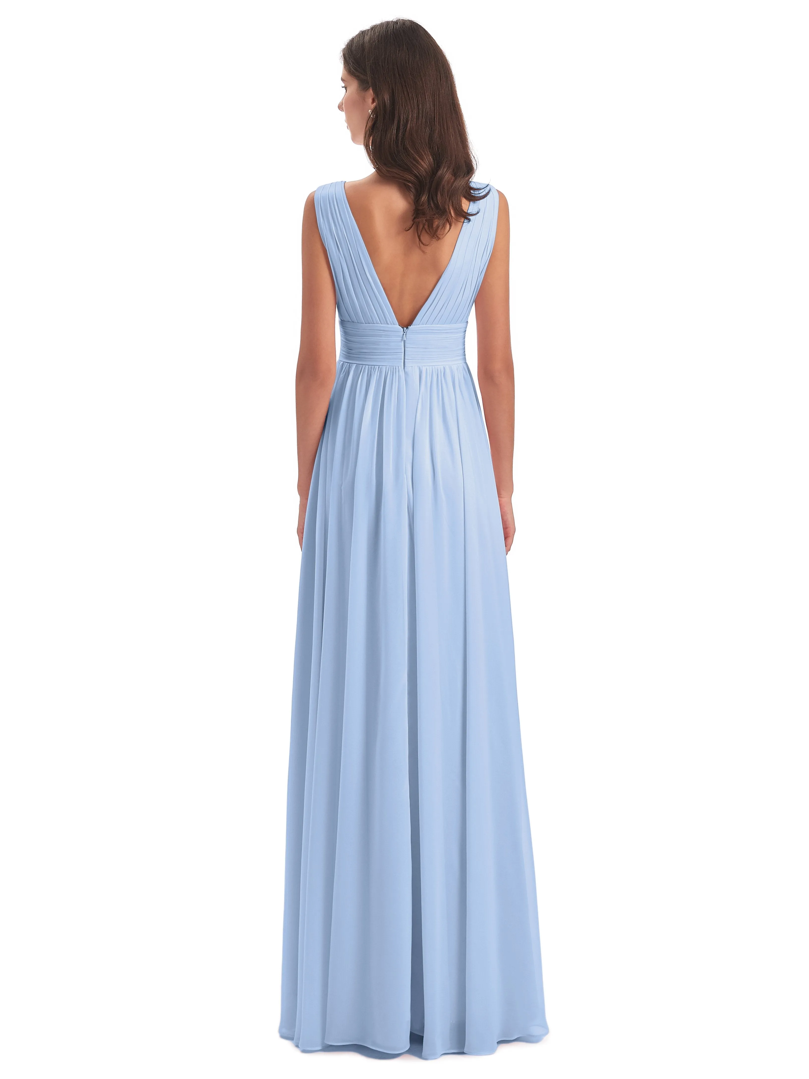 Wedding Sky Blue Bridesmaid Dresses Charming Chiffon V Neck Split Long Bridesmaid Dresses