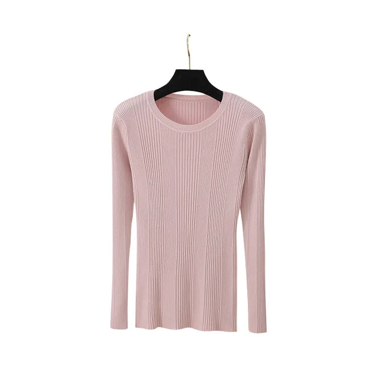 Women Long Sleeved Korean Slimming Round-Neck Knitted Sweater