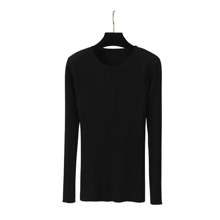 Women Long Sleeved Korean Slimming Round-Neck Knitted Sweater