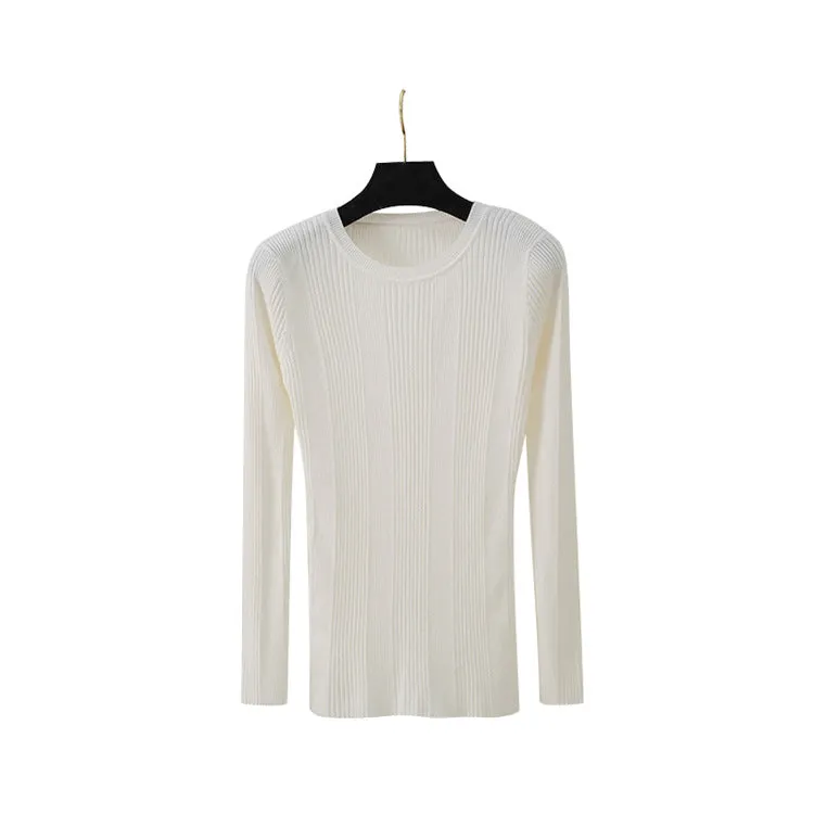 Women Long Sleeved Korean Slimming Round-Neck Knitted Sweater